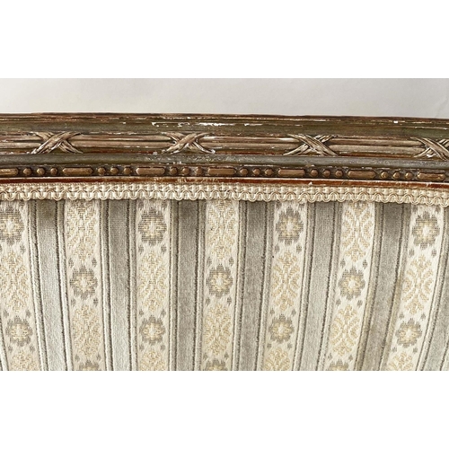 240 - CANAPE, late 19th/early 20th century French Louis XVI style, carved giltwood with serpentine front a... 