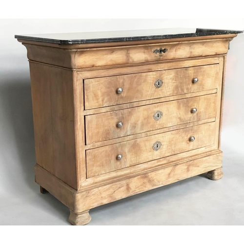 241 - COMMODE, 19th century French Louis Philippe walnut with four long drawers and silvered metal mounts ... 