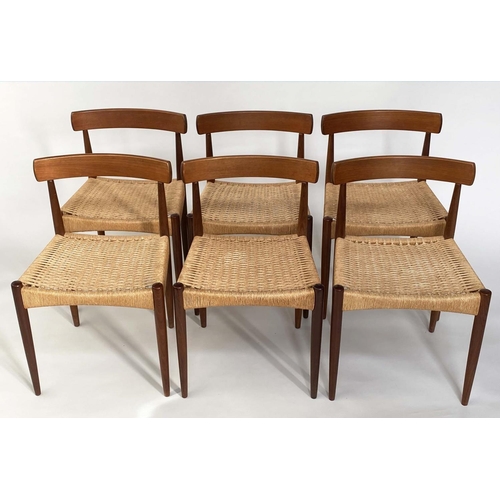 461 - MOGEN KOLDS DANISH DINING CHAIRS, 48 cm W, a set of six, teak with paper cord woven seats. (6)