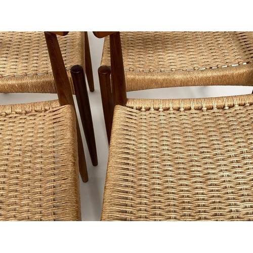 461 - MOGEN KOLDS DANISH DINING CHAIRS, 48 cm W, a set of six, teak with paper cord woven seats. (6)