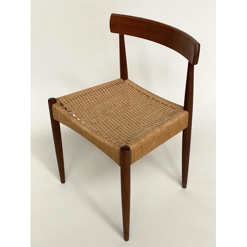 461 - MOGEN KOLDS DANISH DINING CHAIRS, 48 cm W, a set of six, teak with paper cord woven seats. (6)