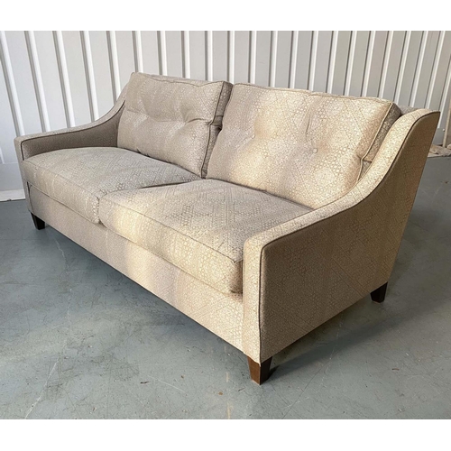 519 - SOFA, contemporary woven linen upholstered with feather and down fitted back and seat cushions and t... 