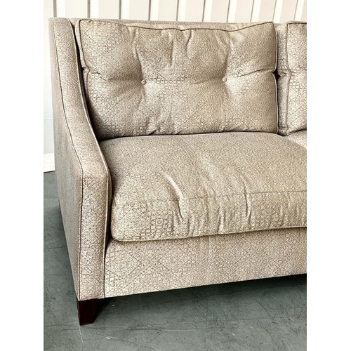 519 - SOFA, contemporary woven linen upholstered with feather and down fitted back and seat cushions and t... 