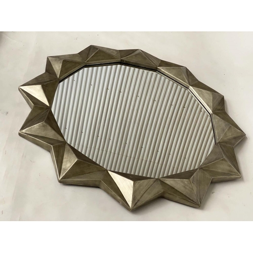 520 - WALL MIRROR, silvered moulded with dodecagonal mirror and starburst frame, 114cm W.