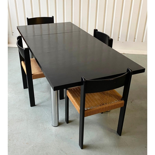 521 - HABITAT TABLE AND CHAIRS, 1960's black and chrome rectangular with flap end and four matching woven ... 