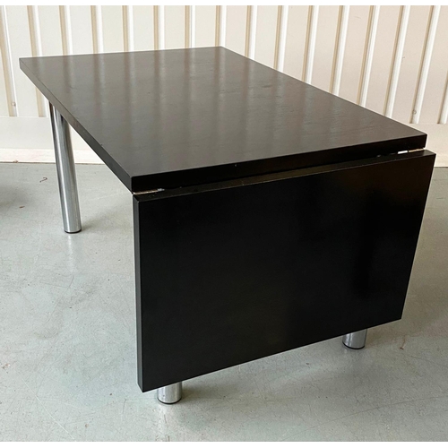 521 - HABITAT TABLE AND CHAIRS, 1960's black and chrome rectangular with flap end and four matching woven ... 