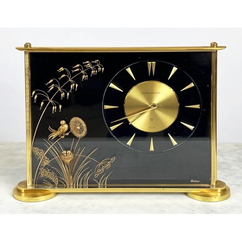 12 - JAEGER LECOULTRE CHINOISERIE MANTEL CLOCK, 'Marina' eight day movement with a bird perched above nes... 