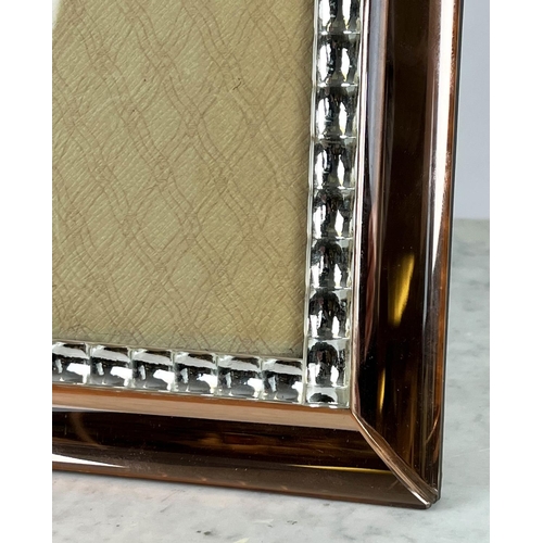 13 - PICTURE FRAME, Italian Art Deco peach glass with square mosaic border, 24cm x 30cm H.