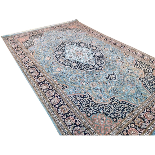 150 - FINE TEHRAN DESIGN SILK RUG, 195cm x 123cm.