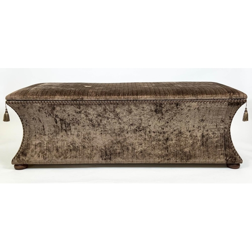 158 - OTTOMAN, rectangular in crushed velvet of substantial size with rising lid and concave sides, 56cm H... 