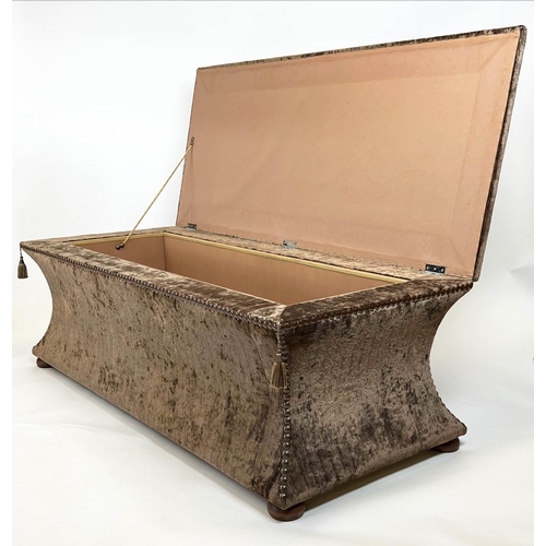 158 - OTTOMAN, rectangular in crushed velvet of substantial size with rising lid and concave sides, 56cm H... 