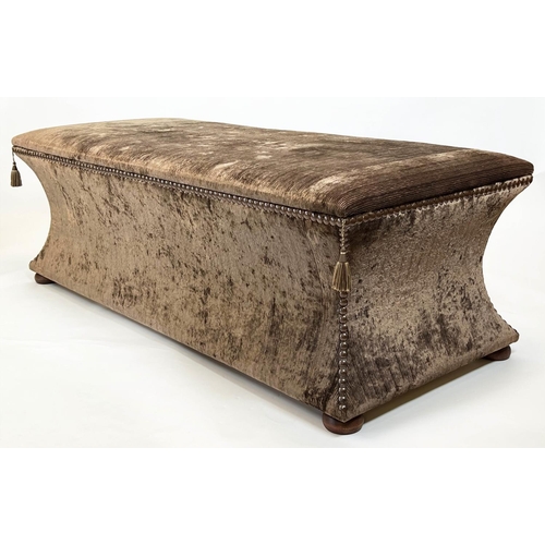 158 - OTTOMAN, rectangular in crushed velvet of substantial size with rising lid and concave sides, 56cm H... 