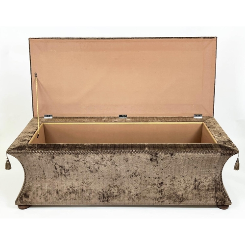 158 - OTTOMAN, rectangular in crushed velvet of substantial size with rising lid and concave sides, 56cm H... 