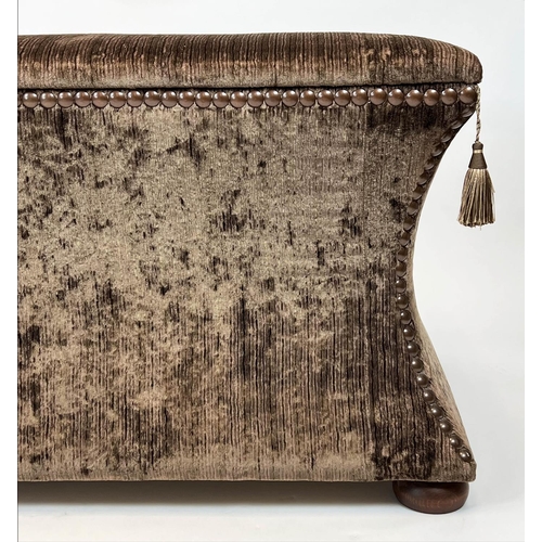 158 - OTTOMAN, rectangular in crushed velvet of substantial size with rising lid and concave sides, 56cm H... 