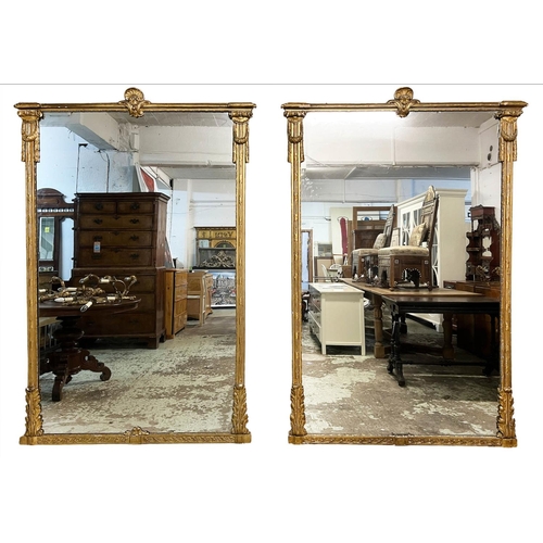 160 - OVERMANTEL MIRRORS, a pair, Victorian giltwood with shell, swag and acanthus leaf decoration, panell... 