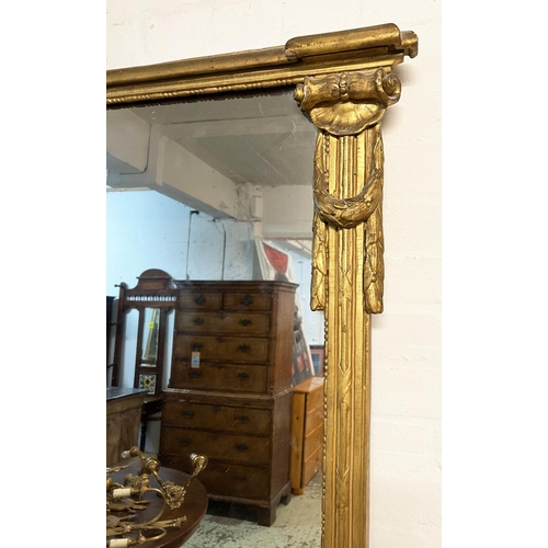 160 - OVERMANTEL MIRRORS, a pair, Victorian giltwood with shell, swag and acanthus leaf decoration, panell... 