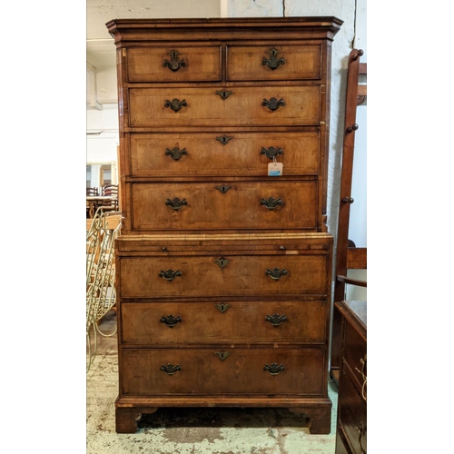 168 - CHEST ON CHEST, 105cm x 50cm x 196cm H, George III walnut, circa 1760, with eight cross and feather ... 