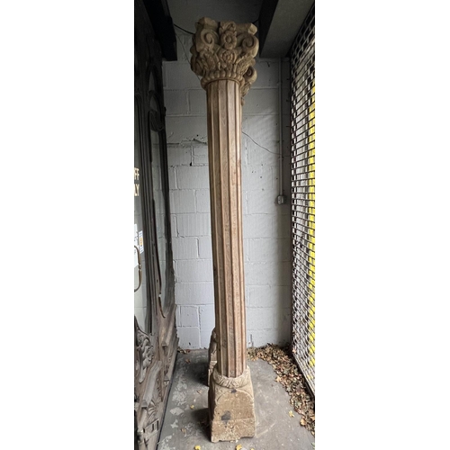 171 - COLUMNS, a pair, Indian carved hardwood with stone bases, approx 247cm H. (2)