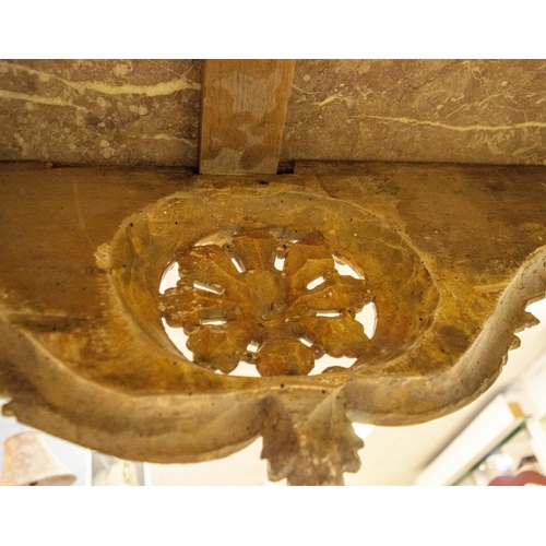 172 - CONSOLE TABLE, 79cm H x 140cm W x 42cm D, Louis XIV giltwood, circa 1700, with royal red marble top.