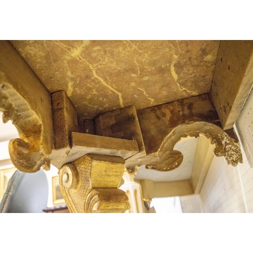 172 - CONSOLE TABLE, 79cm H x 140cm W x 42cm D, Louis XIV giltwood, circa 1700, with royal red marble top.