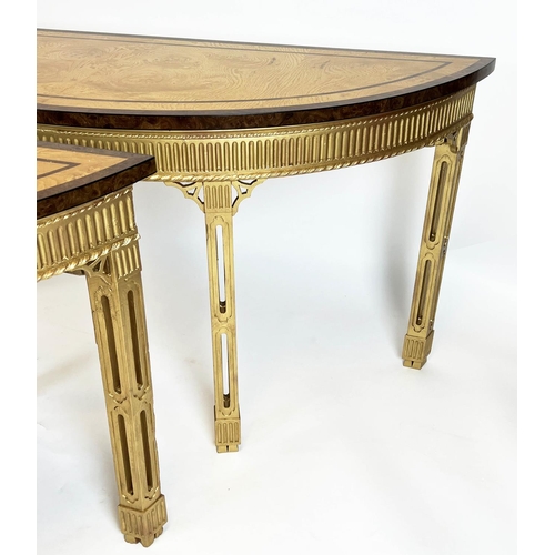 173 - DEMI LUNE SIDE TABLES, 80cm H x 149cm W x 55cm D, a pair, 19th century and later George III style gi... 