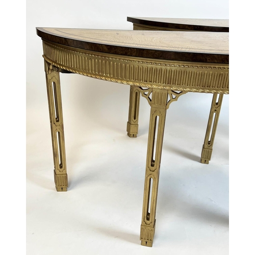 173 - DEMI LUNE SIDE TABLES, 80cm H x 149cm W x 55cm D, a pair, 19th century and later George III style gi... 