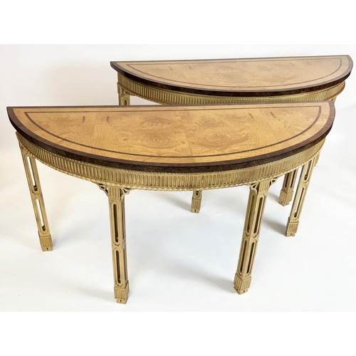 173 - DEMI LUNE SIDE TABLES, 80cm H x 149cm W x 55cm D, a pair, 19th century and later George III style gi... 