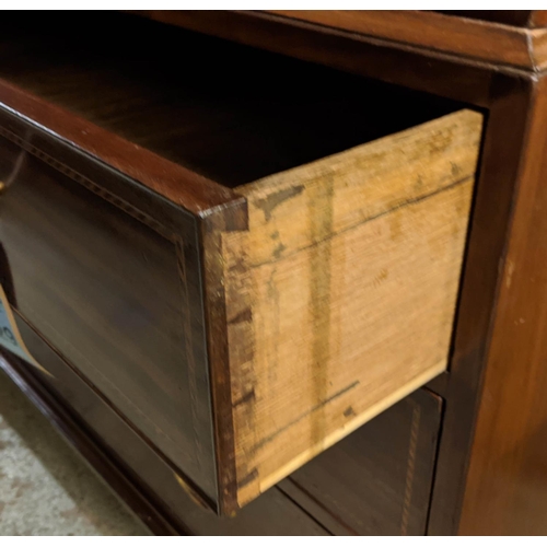 229 - LINEN PRESS, 133cm x 61cm x 218cm H, 19th century mahogany with a pair of inlaid panelled doors encl... 