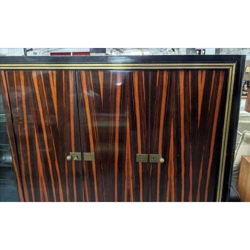 230 - SIDE CABINET, 52cm D x 160cm H x 232cm W, mid 20th century, macassar ebony, ebonised and brass mount... 