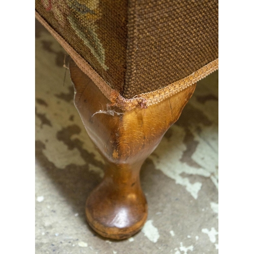 231 - WING ARMCHAIR, 97cm H x 79cm W, early 20th century beechwood in brown needlework upholstery.