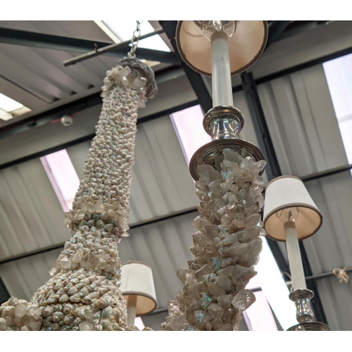 246 - ANTHONY REDMILE STYLE SHELL AND ROCK CRYSTAL CHANDELIER, 100cm drop.