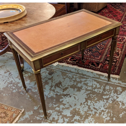 249 - BUREAU PLAT, 100cm W x 77cm H x 60cm D late 19th century French mahogany and brass mounted with a re... 