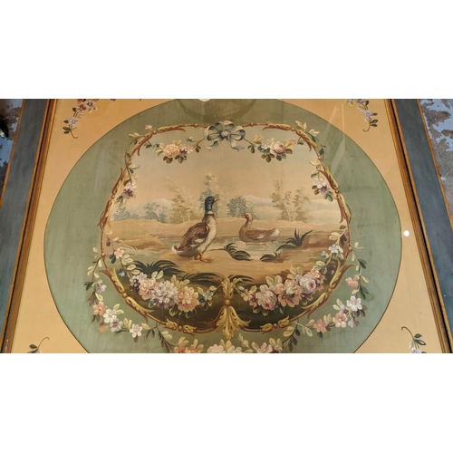 251 - COFFEE TABLE, 130cm x130cm x 42cm H, painted with floral, duck and gilt detail with old circular pai... 