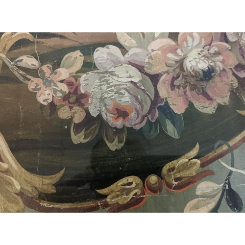 251 - COFFEE TABLE, 130cm x130cm x 42cm H, painted with floral, duck and gilt detail with old circular pai... 