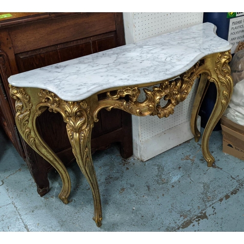 259 - CONSOLE TABLE, 109cm x 38.5cm x 78cm, Louis XV style, marble top, gilt base.