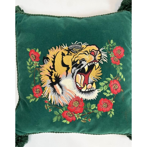 35 - GUCCI CUSHIONS, two, Snake and Tiger, 40cm x 40cm. (2)