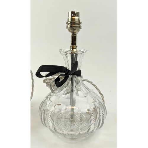 360 - DECANTER TABLE LAMPS, a pair, 28cm H. (2)