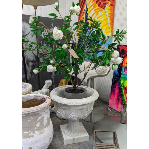 367 - FAUX ROSE BUSH DISPLAY IN URN PLANTER, 170cm H.