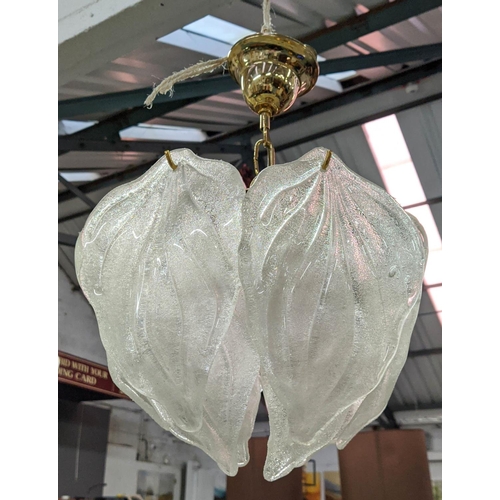 378 - MURANO GLASS CEILING LIGHTS, a set of four, vintage foliate design, gilt frames, 45cm drop. (4)