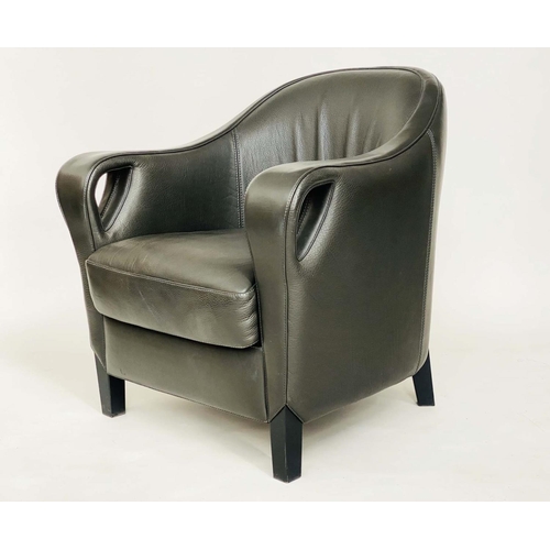 392 - BIZZARRI ARMCHAIRS, a pair, Italian stitched grained dark grey leather, 73cm W. (2)