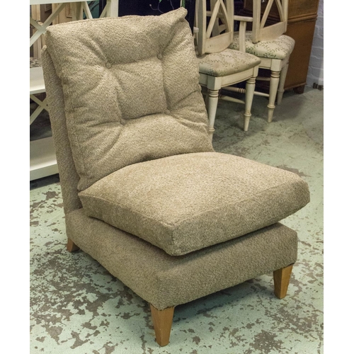 458 - SLIPPER CHAIR, 90cm H x 59cm, bouclé upholstered on beechwood feet.