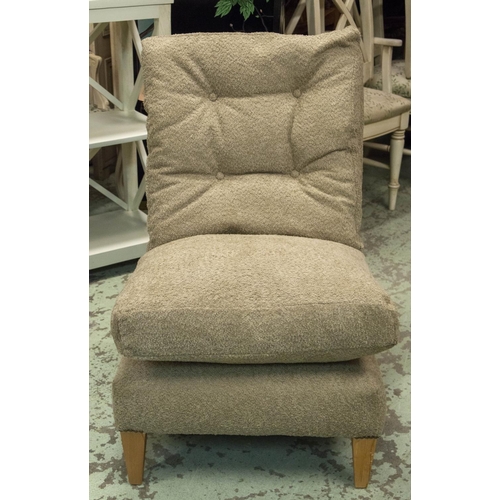 458 - SLIPPER CHAIR, 90cm H x 59cm, bouclé upholstered on beechwood feet.