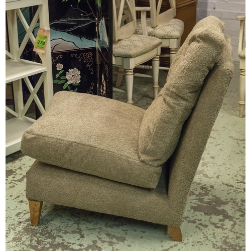 458 - SLIPPER CHAIR, 90cm H x 59cm, bouclé upholstered on beechwood feet.