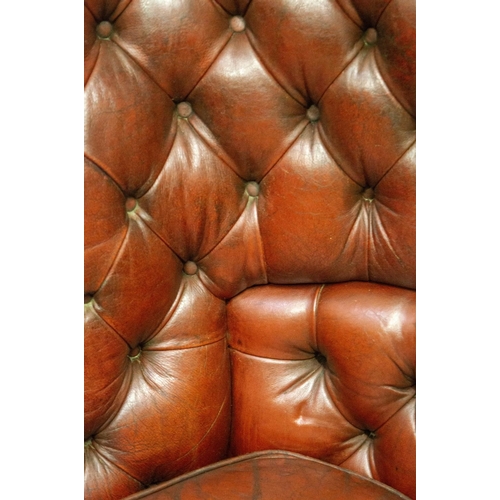 459 - WING SOFA, 113cm H x 140cm, Georgian style in old red leather.