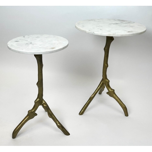 488 - MARTINI TABLES, a graduated pair, 1960s French style, naturalistic branch form gilt metal bases with... 