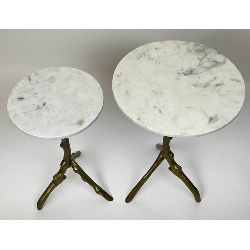 488 - MARTINI TABLES, a graduated pair, 1960s French style, naturalistic branch form gilt metal bases with... 