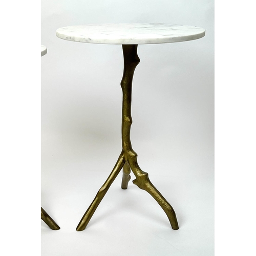 488 - MARTINI TABLES, a graduated pair, 1960s French style, naturalistic branch form gilt metal bases with... 