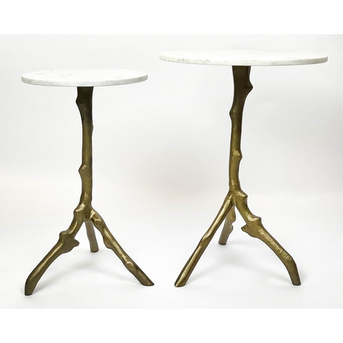 488 - MARTINI TABLES, a graduated pair, 1960s French style, naturalistic branch form gilt metal bases with... 