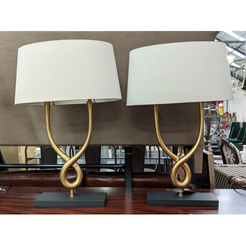 491 - PORTA ROMANA ORGANIC LOOP TABLE LAMPS, a pair, 67cm H each with a Porta Romana shade. (2)