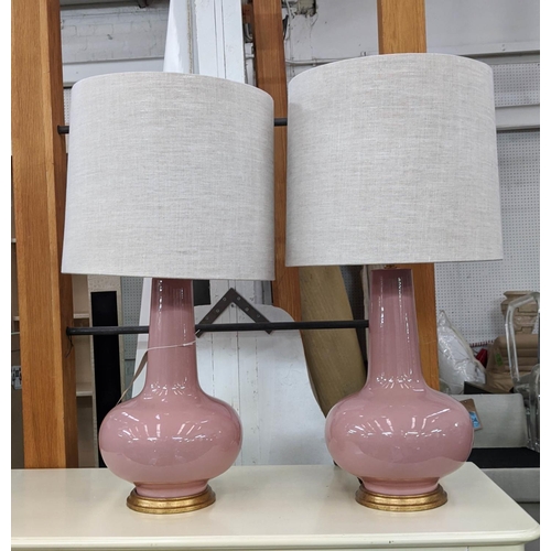 492 - PORTA ROMANA SYBIL TABLE LAMPS, a pair, 79.5cm H each with a Porta Romana shade. (2)